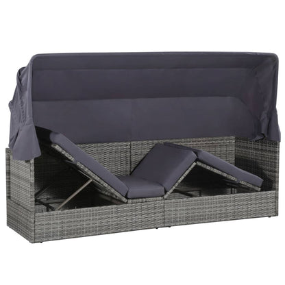 Garden sun lounger with canopy 205x62 cm PE wicker grey