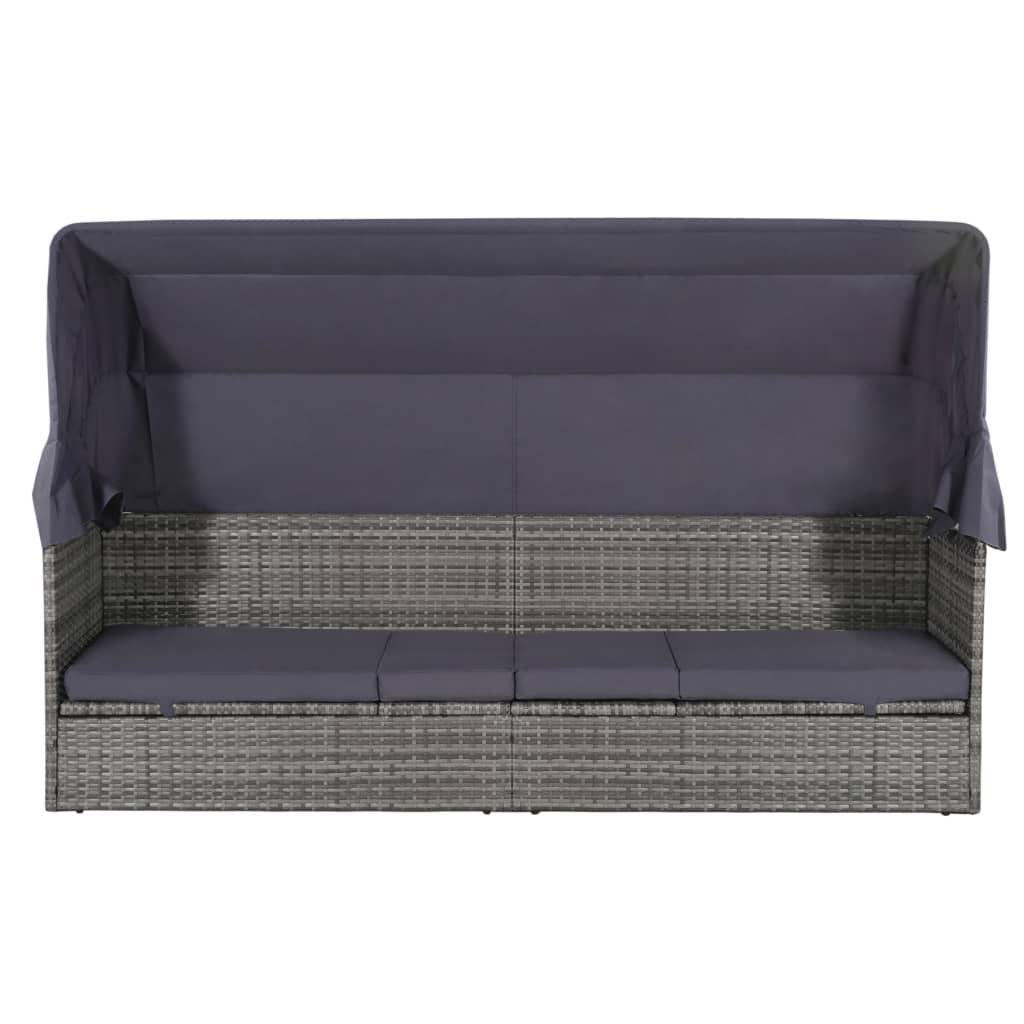 Garden sun lounger with canopy 205x62 cm PE wicker grey