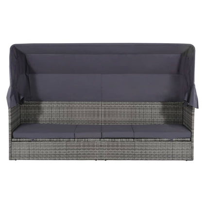 Garden sun lounger with canopy 205x62 cm PE wicker grey