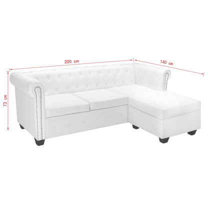 Sofá Chesterfield em forma de L couro artificial branco
