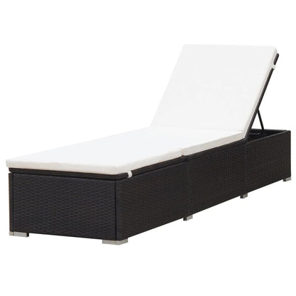 Sun lounger with cushion in brown PE wicker