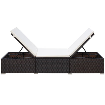Sun lounger with cushion in brown PE wicker