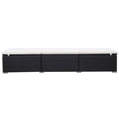 Sun lounger with cushion in black PE wicker
