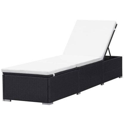 Sun lounger with cushion in black PE wicker