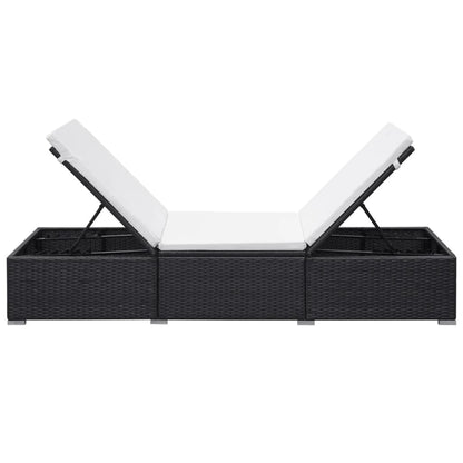 Sun lounger with cushion in black PE wicker