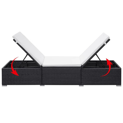 Sun lounger with cushion in black PE wicker