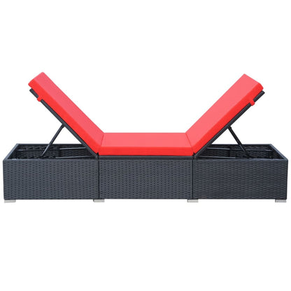 Black PE wicker sun lounger with cushion