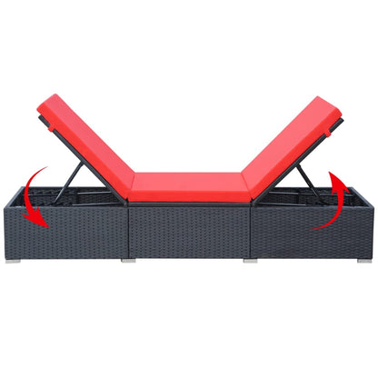 Black PE wicker sun lounger with cushion