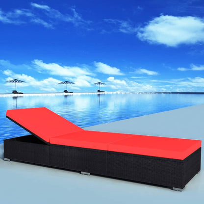 Black PE wicker sun lounger with cushion
