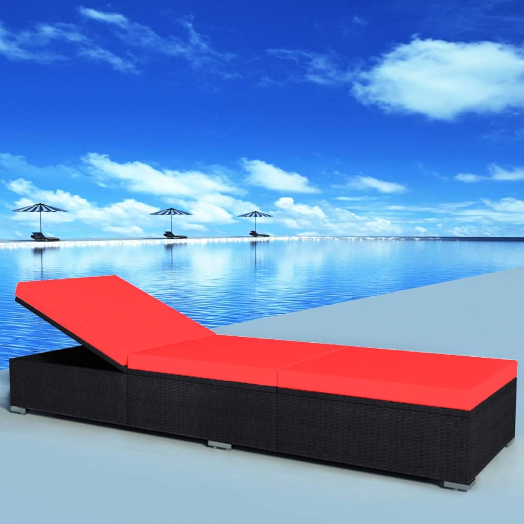Black PE wicker sun lounger with cushion