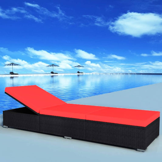 Black PE wicker sun lounger with cushion