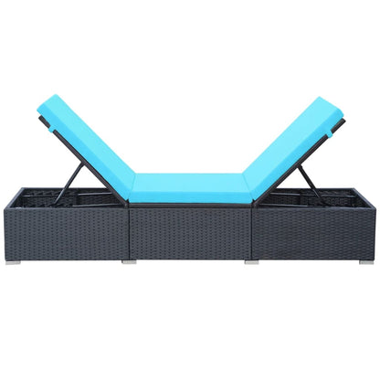 Black PE wicker sun lounger with cushion