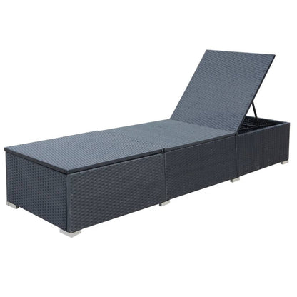 Black PE wicker sun lounger with cushion
