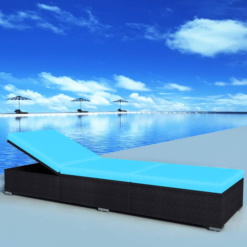 Black PE wicker sun lounger with cushion