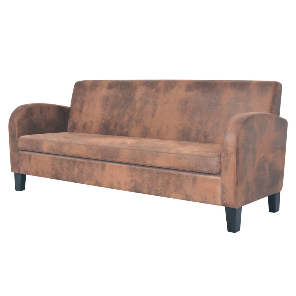 2 pcs sofa set faux suede brown