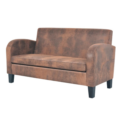 2 pcs sofa set faux suede brown