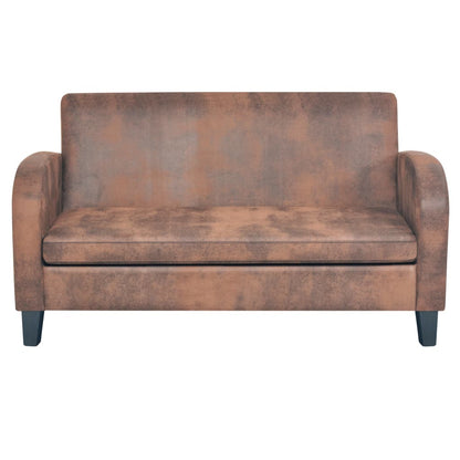 2 pcs sofa set faux suede brown