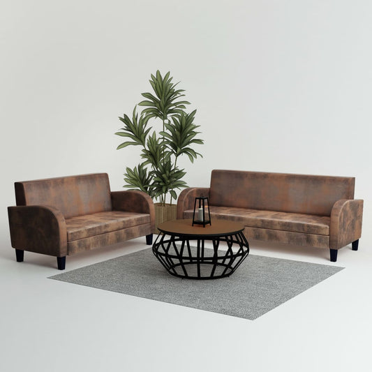 2 pcs sofa set faux suede brown