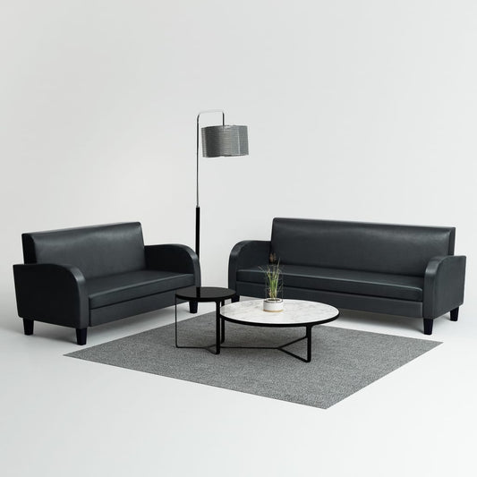 2 pcs sofa set black faux leather