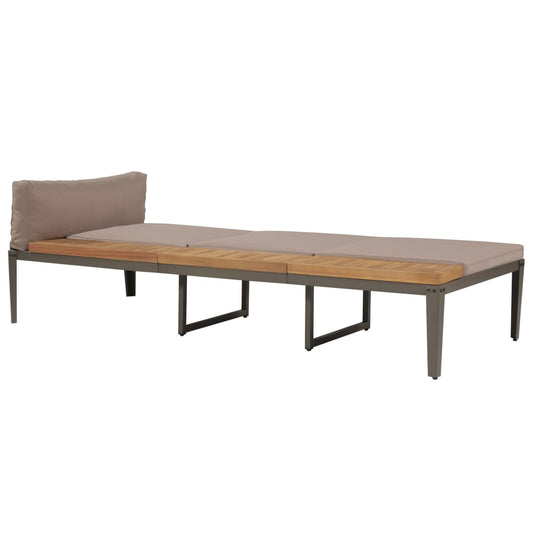 Sun lounger with solid acacia brown cushions