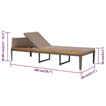 Sun lounger with solid acacia brown cushions
