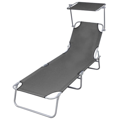 Sun lounger with grey steel canopy