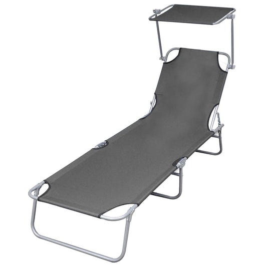 Sun lounger with grey steel canopy