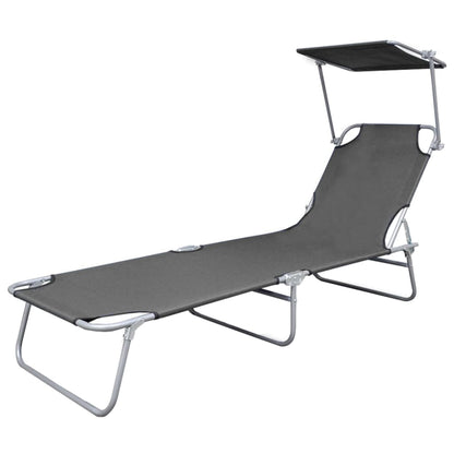 Sun lounger with grey steel canopy