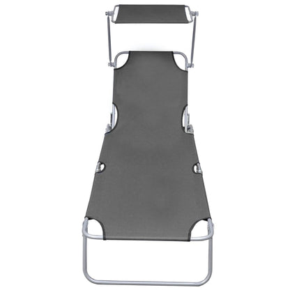 Sun lounger with grey steel canopy