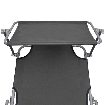 Sun lounger with grey steel canopy