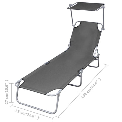 Sun lounger with grey steel canopy
