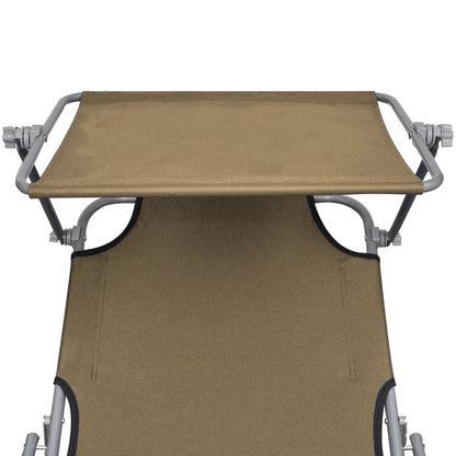 Folding sun lounger with canopy, grey-brown steel