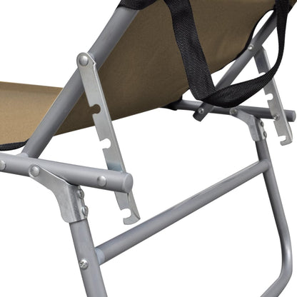 Folding sun lounger with canopy, grey-brown steel