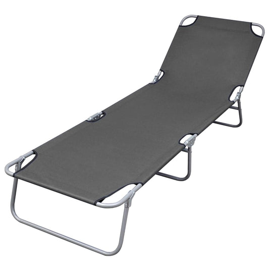 Folding sun lounger with adjustable backrest grey
