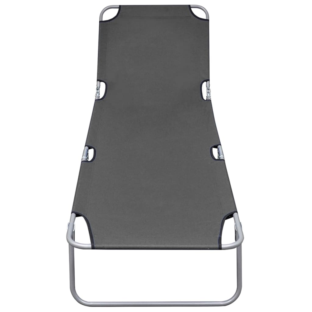 Folding sun lounger with adjustable backrest grey