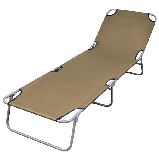 Folding sun lounger with adjustable backrest, grey-brown