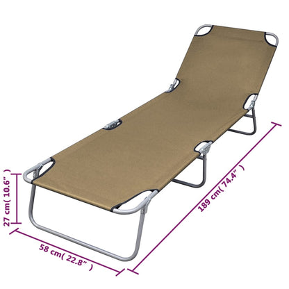 Folding sun lounger with adjustable backrest, grey-brown