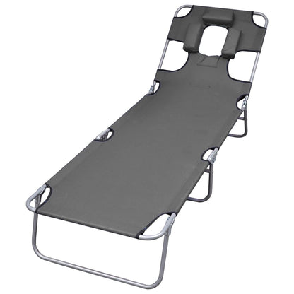 Folding sun lounger with adjustable back cushion grey
