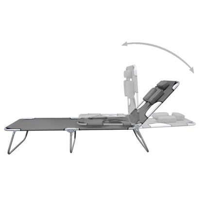 Folding sun lounger with adjustable back cushion grey