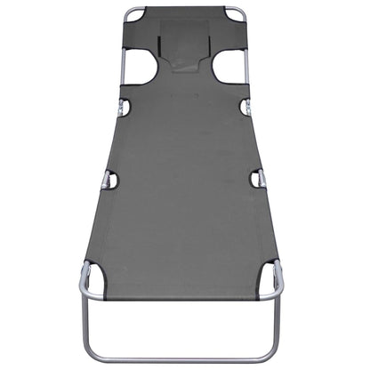 Folding sun lounger with adjustable back cushion grey
