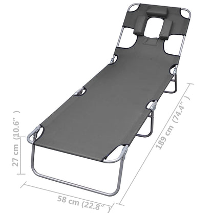 Folding sun lounger with adjustable back cushion grey
