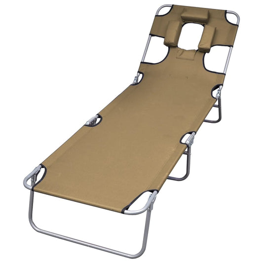 Folding sun lounger with adjustable backrest, grey-brown