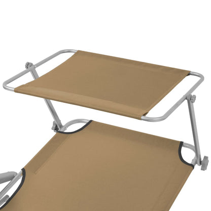 Folding sun lounger with canopy, grey-brown steel