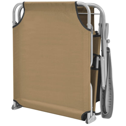 Folding sun lounger with canopy, grey-brown steel