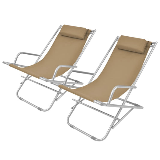 Reclining garden chairs 2 pcs steel grey-brown