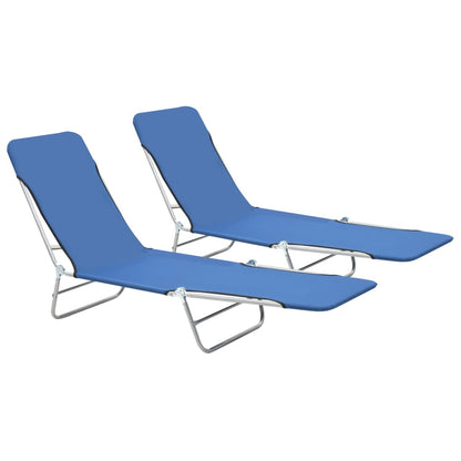 Folding sun loungers 2 pcs steel and blue fabric