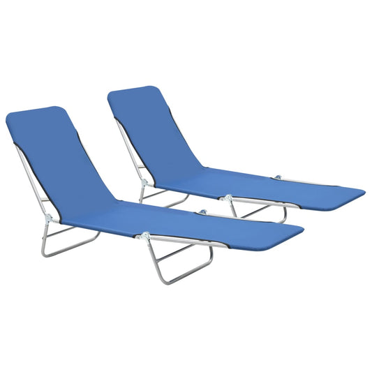 Folding sun loungers 2 pcs steel and blue fabric