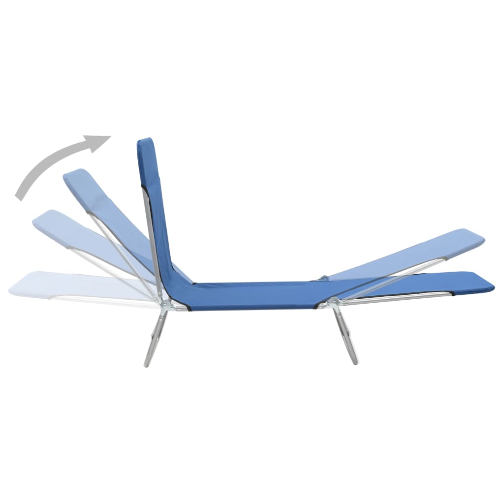 Folding sun loungers 2 pcs steel and blue fabric