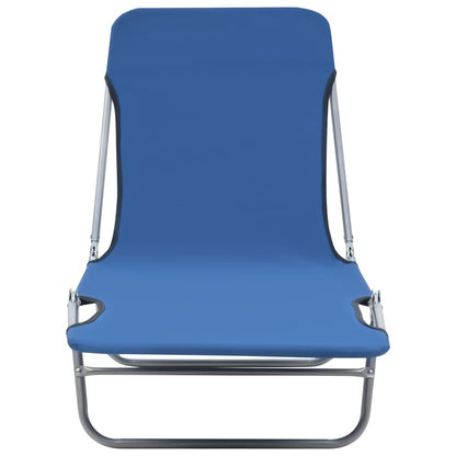 Folding sun loungers 2 pcs steel and blue fabric