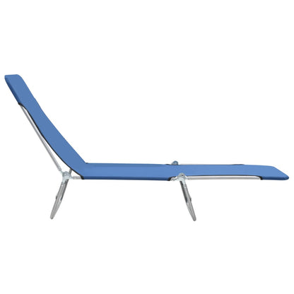 Folding sun loungers 2 pcs steel and blue fabric